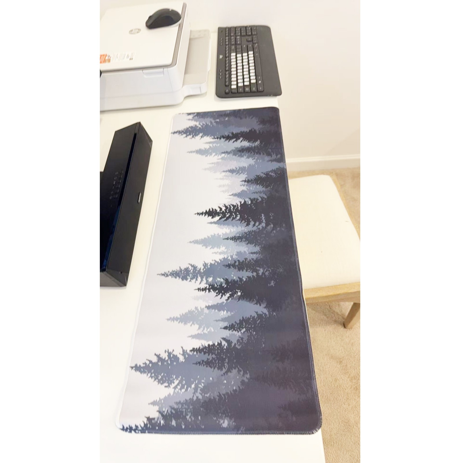 Misty Pine Forest Landscape Large Gaming Mouse Pad 31"x11.5" Non-Slip Desk Mat