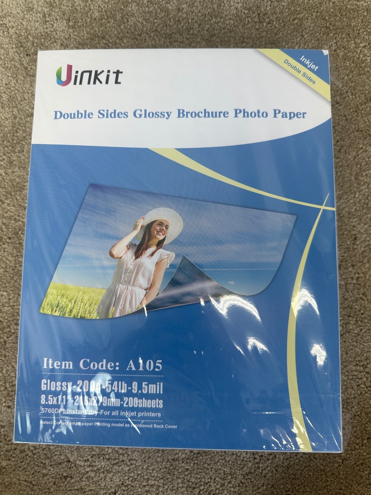 Uinkit 200 Sheets Double Sided Glossy Inkjet Photo Paper 8.5x11 54lb 200gsm
