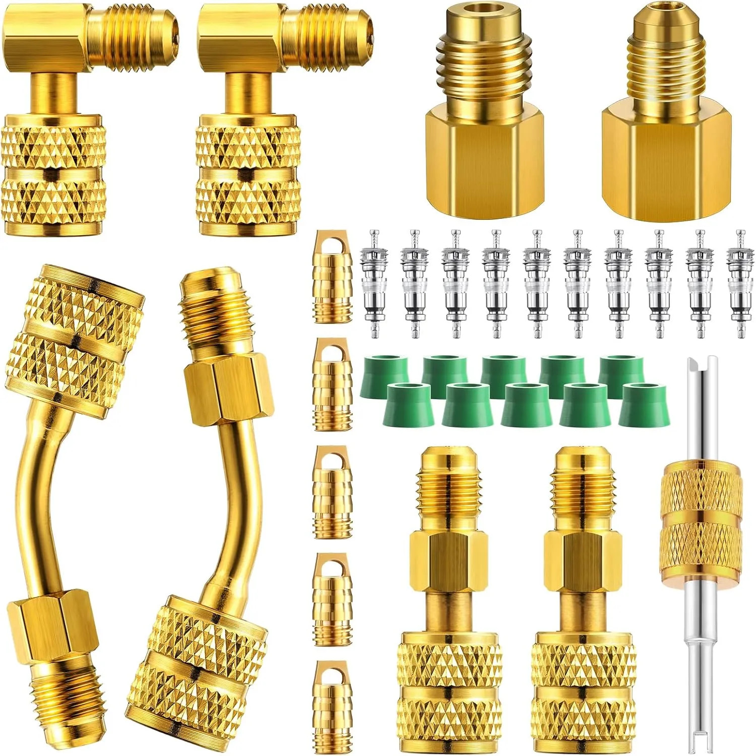 34 Pcs R410a Adapter Kit Mini Split Refrigerant Hose Connector Valve Core Rem...