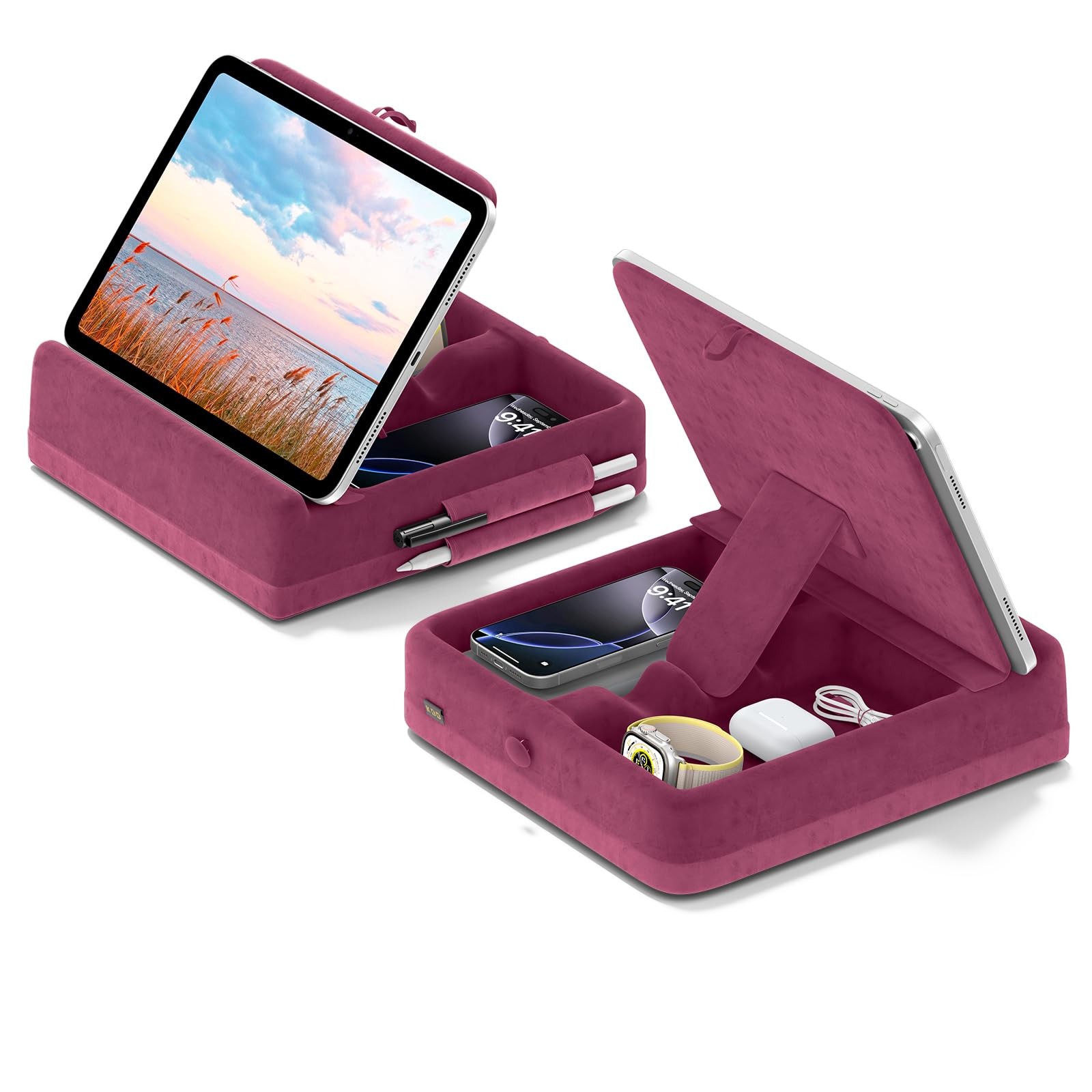 KDD Tablet Pillow Stand with Storage, Foldable iPad Holder for Lap, Desk and ...