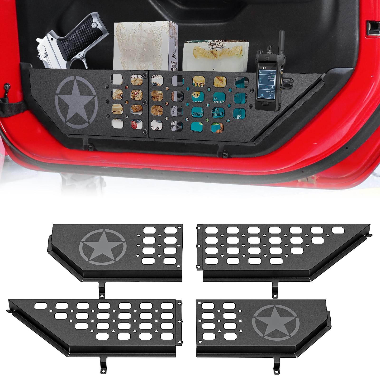 Metal Front Door Storage Pockets Fit for Jeep WranglerDoor Side Insert Organi...