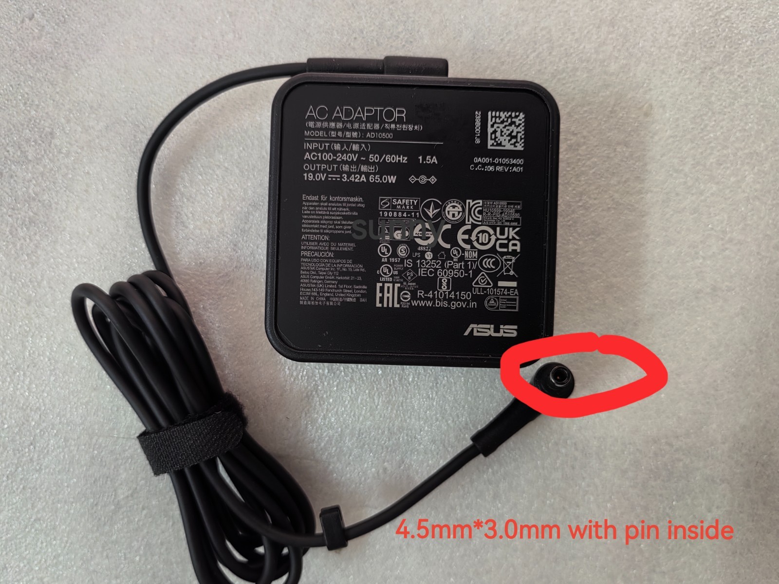 19V 3.42A For MSI Modern 14 B11MO-857US ASUS 4.5mm Pin 65W AD10500 100%Original