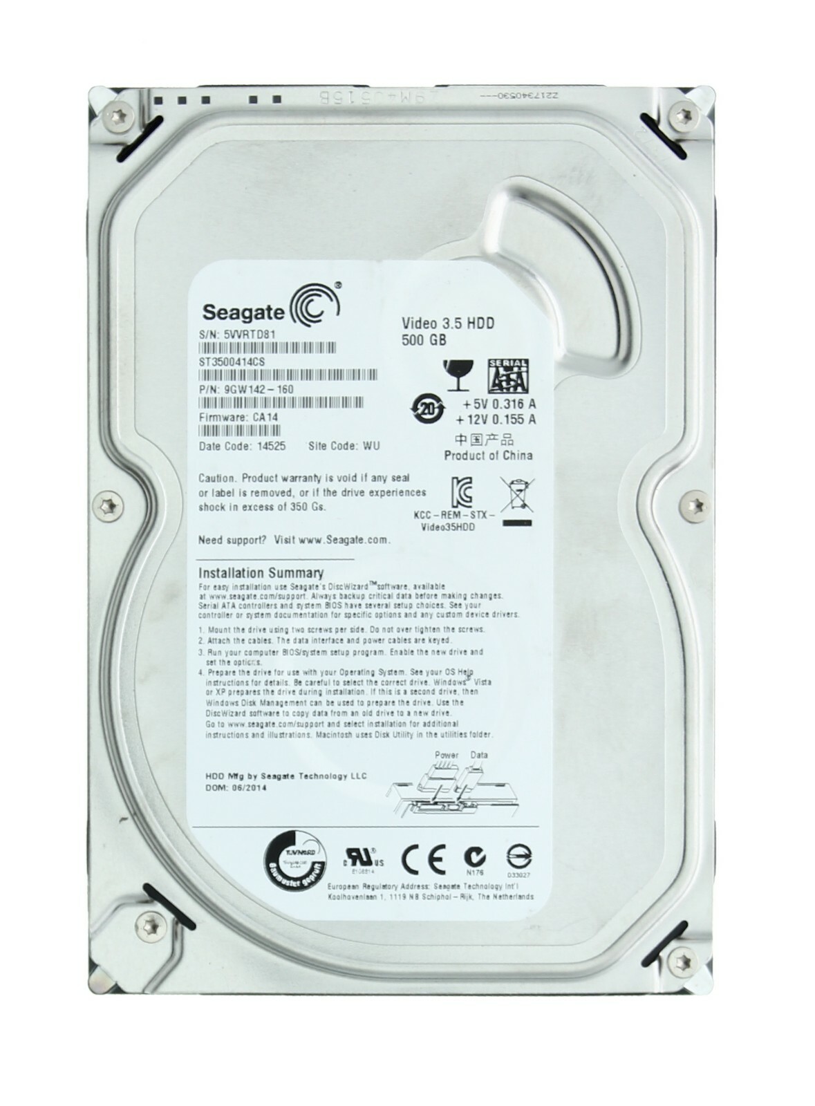 Seagate Video 3.5 HDD ST3500414CS, 500 GB Storage Capacity, SATA 6.0 Gb/s Drive