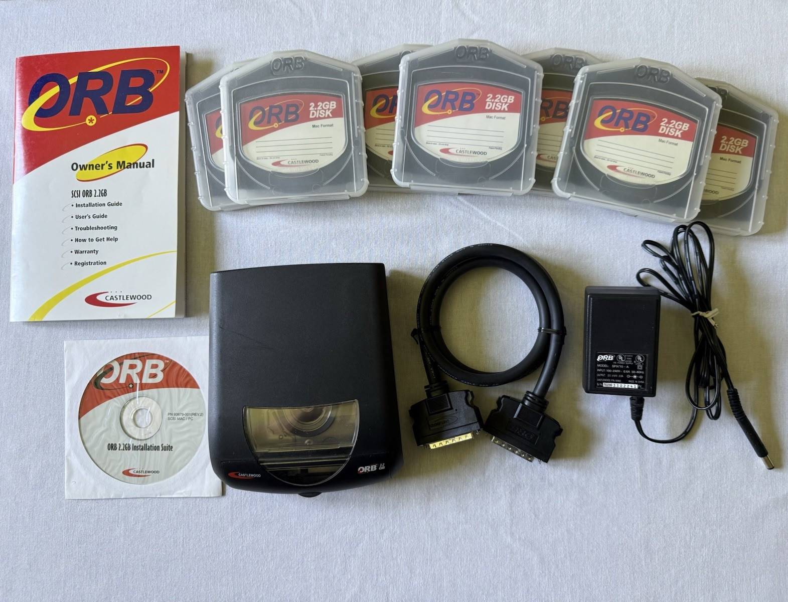 Castlewood ORB 2.2GB Ext SCSI Drive Bundle-Working w/7 Disks, Manual,CD,Cables