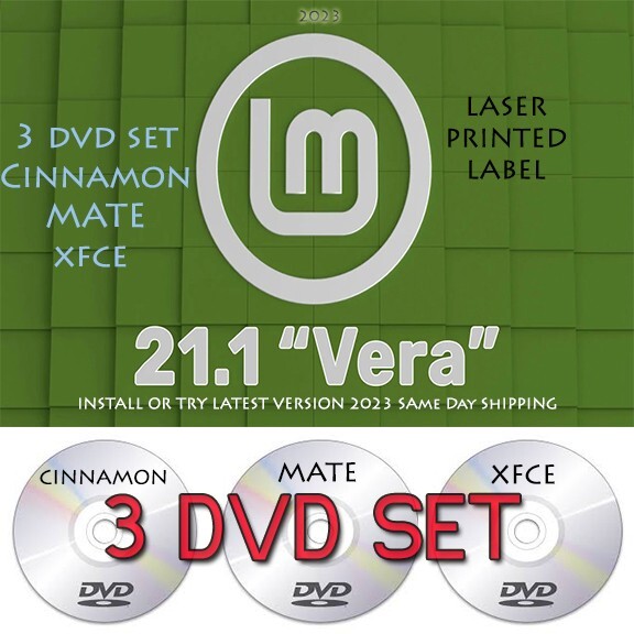 Linux Mint 21.1 LTS 2023  "3"DVD SET Cinnamon, MATE, XFCE,USA SAME DAY SHIIPPING