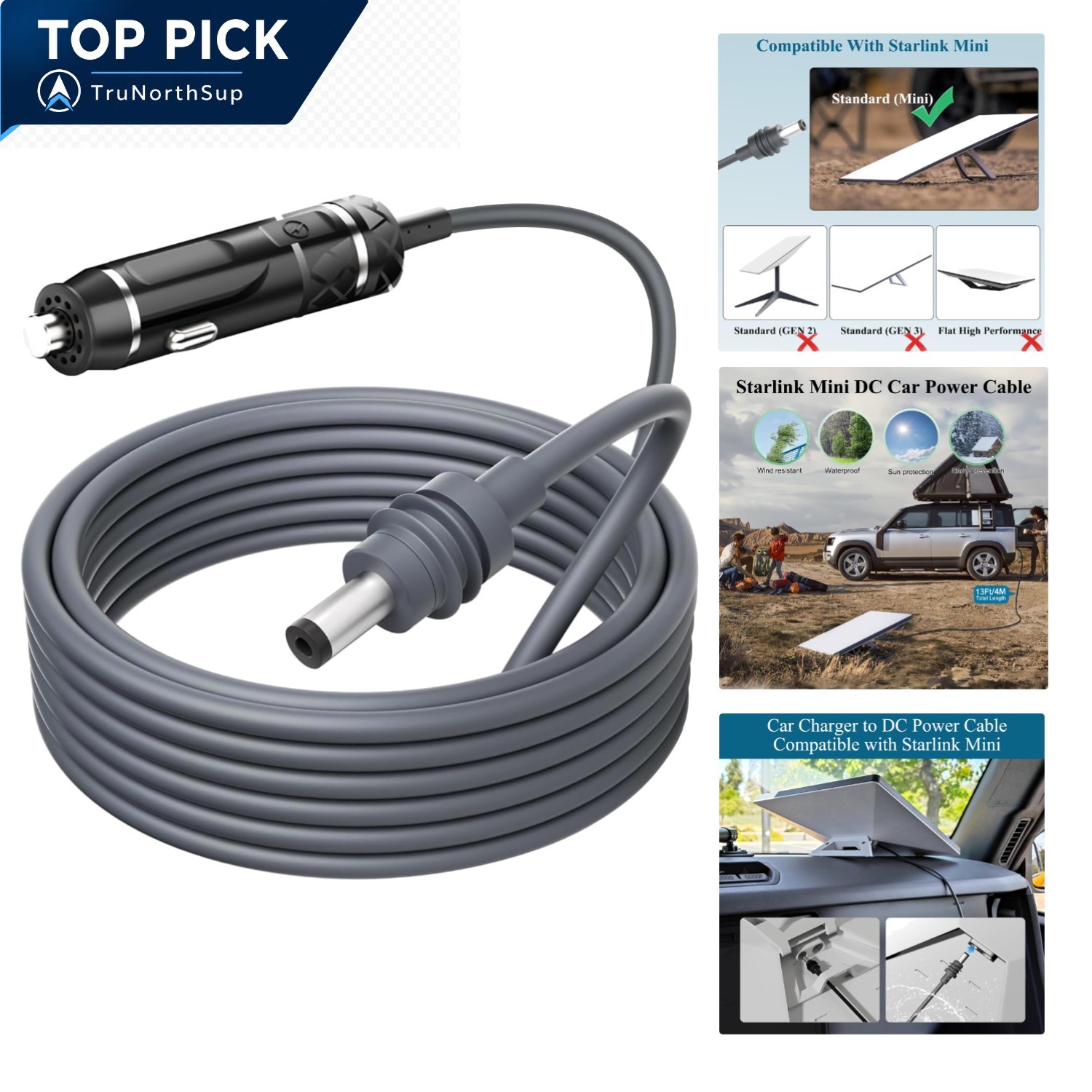 Starlink Mini Power Cable 10FT Waterproof Car Charger for 12V-48V Vehicles
