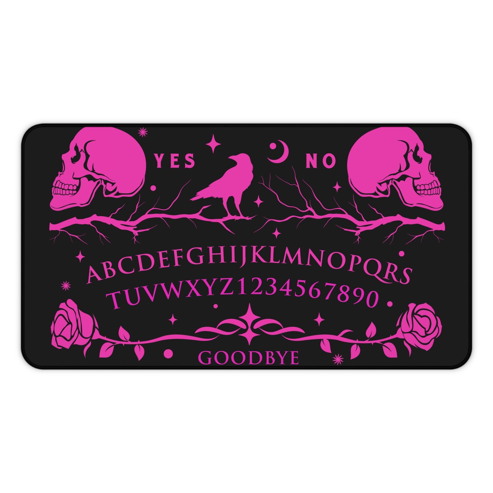 Ouija Board Raven Desk Mat | Skull Crow Keyboard Mat | Neon Pink Black Gamepad
