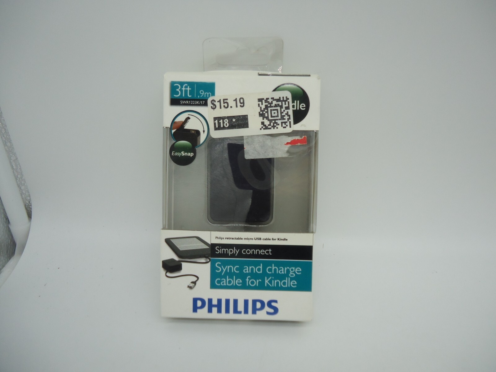 Philips 3Ft Retractable Sync and Charge Micro USB Cable For Kindle New (BP)