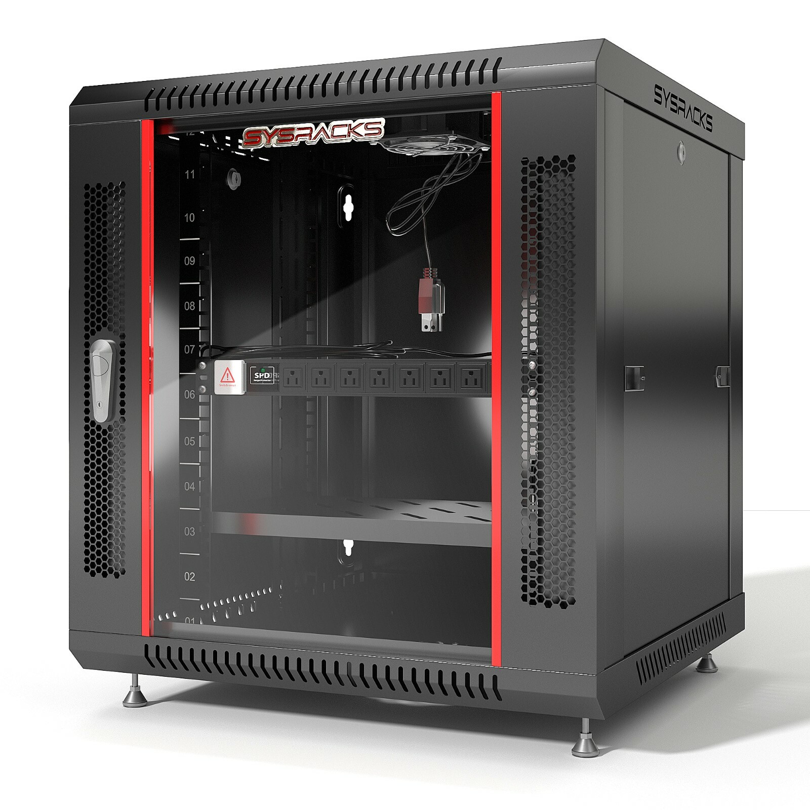 12U Server Rack Locking Network Cabinet Data Enclosure with PDU-Feet-Fan-Shelf
