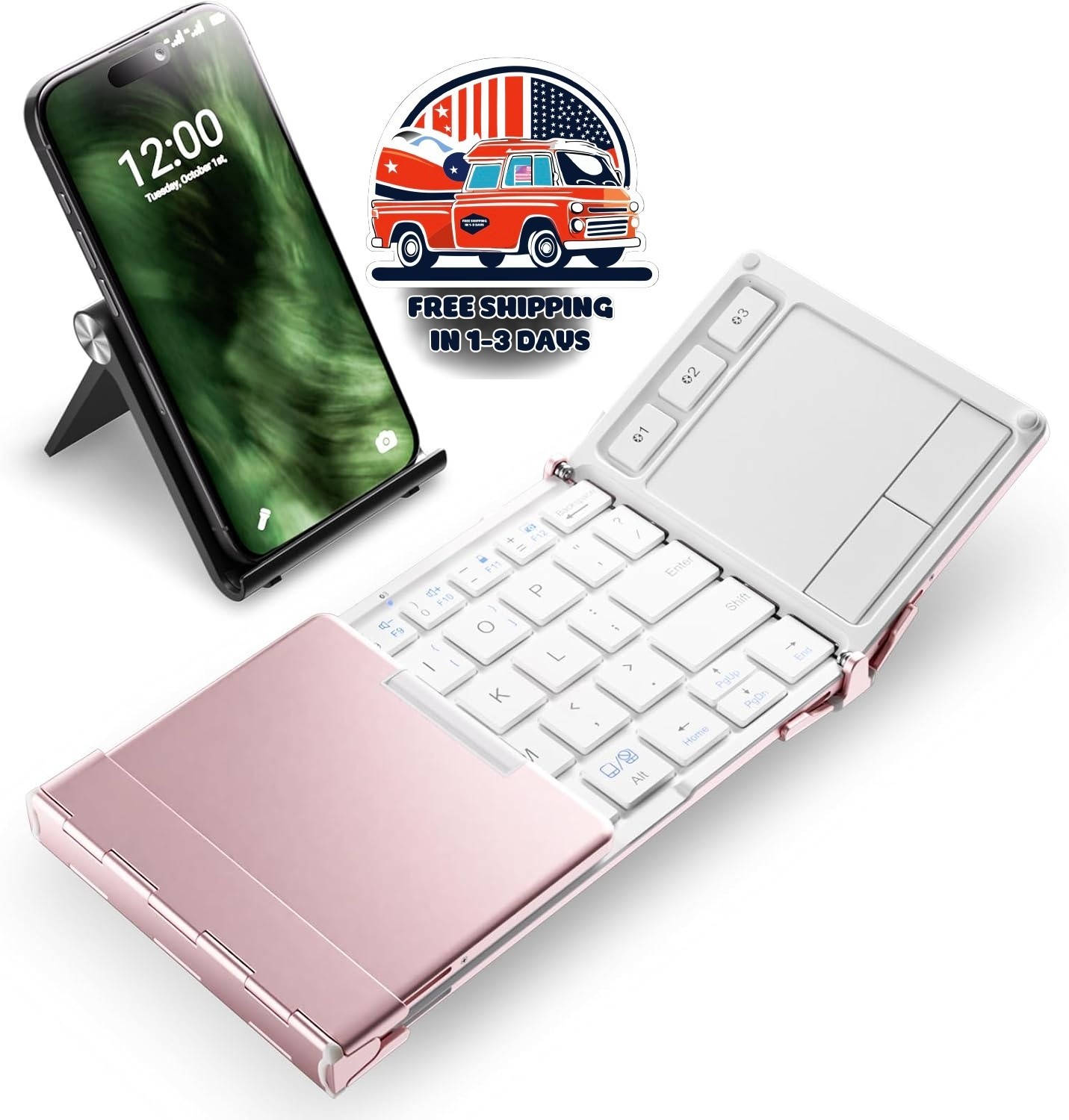 Teclado Bluetooth Plegable con Teclado Numerico Inalambrico Portatil, Rosa, NEW.