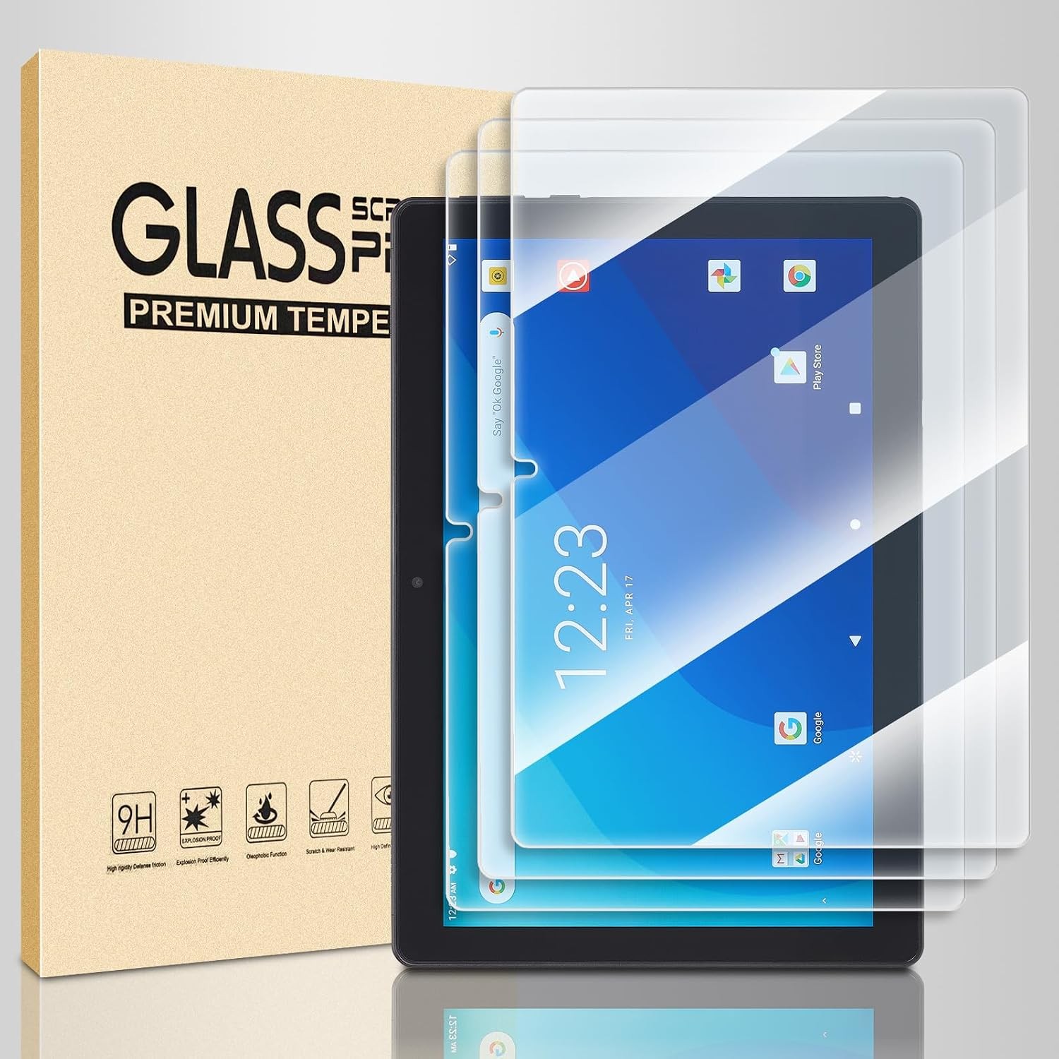 3 Pack Onn 10.1 inch tablet screen protector 9H Tempered Glass Anti-Scratch