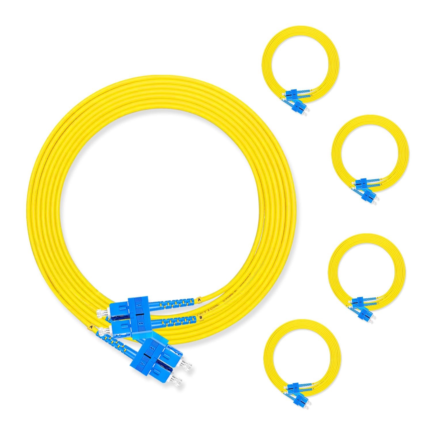 Lebrudos 5Pcs 5 Meter Fiber Optic Patch Cord SC UPC to SC UPC, Duplex Single ...
