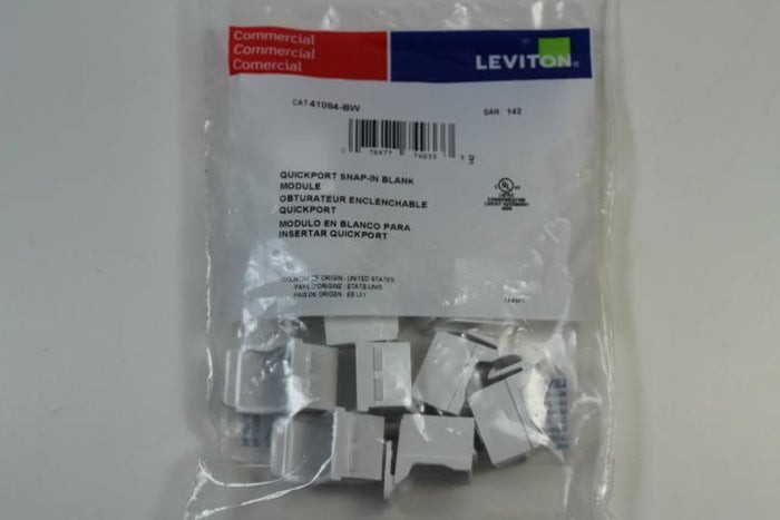 Leviton CAT 41084-BW QuickPort Snap-In Blank Module - Qt 10 New