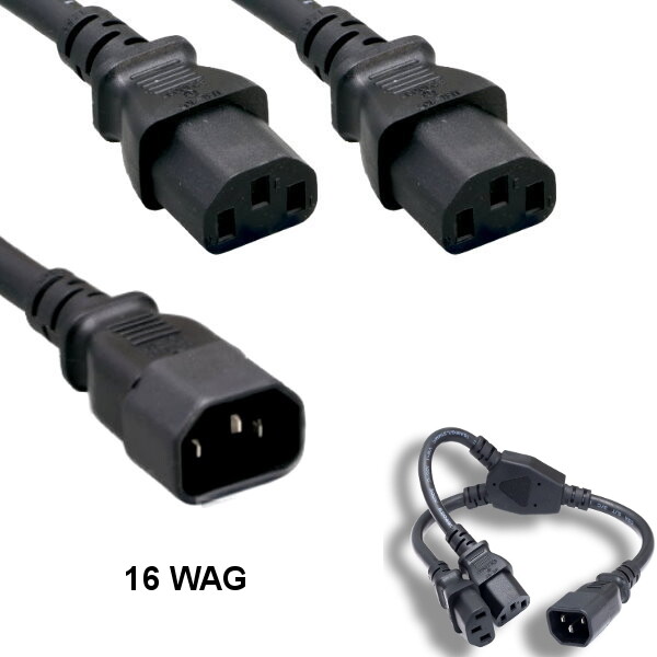 Kentek 6Ft IEC-60320 C14 to C13 x2 Power Extension Y-Cable Split 16AWG 13A 250V