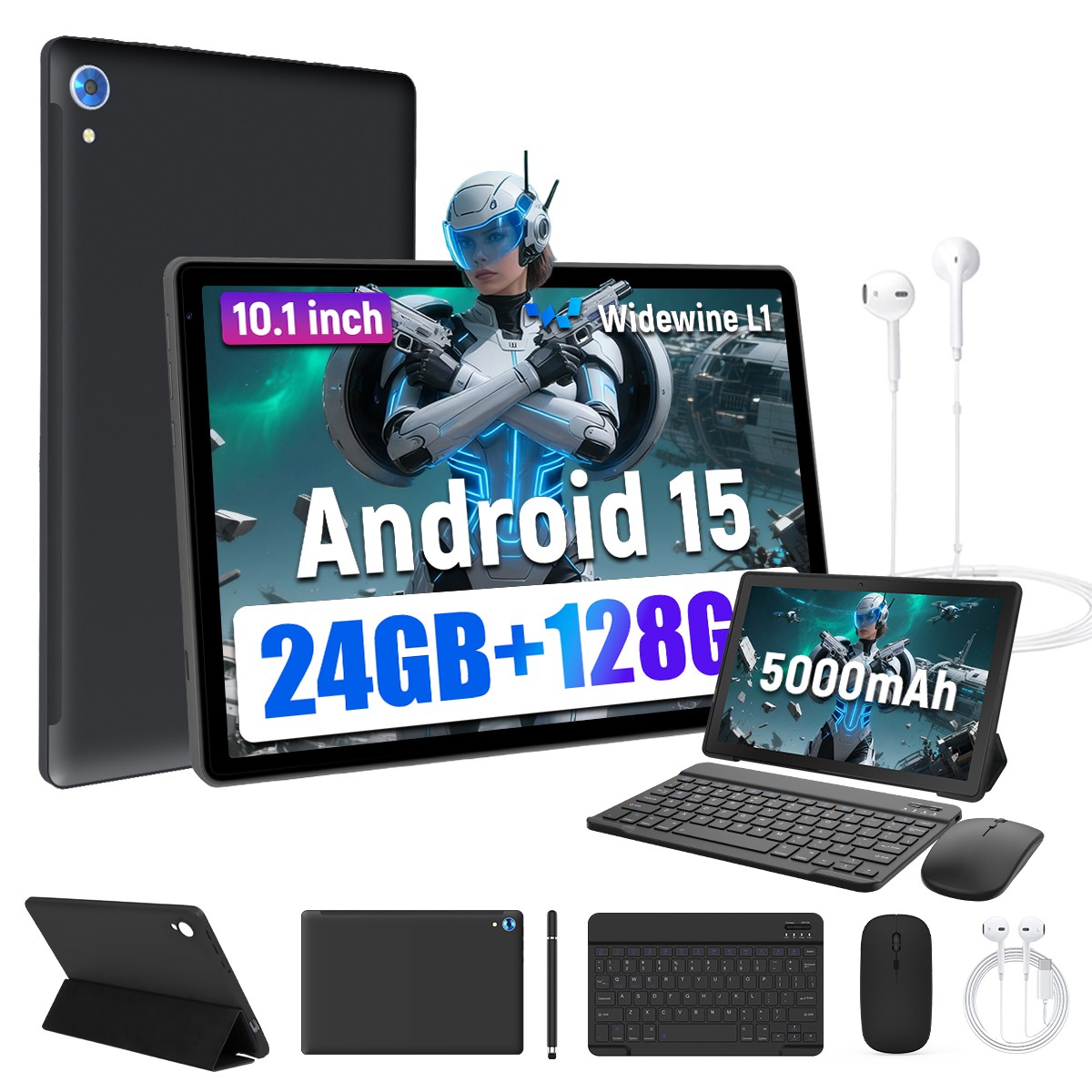 10.1 inch Android 15 Tablet HD LCD Touchscreen Octa-Core 24GB RAM 128GB ROM WIFI