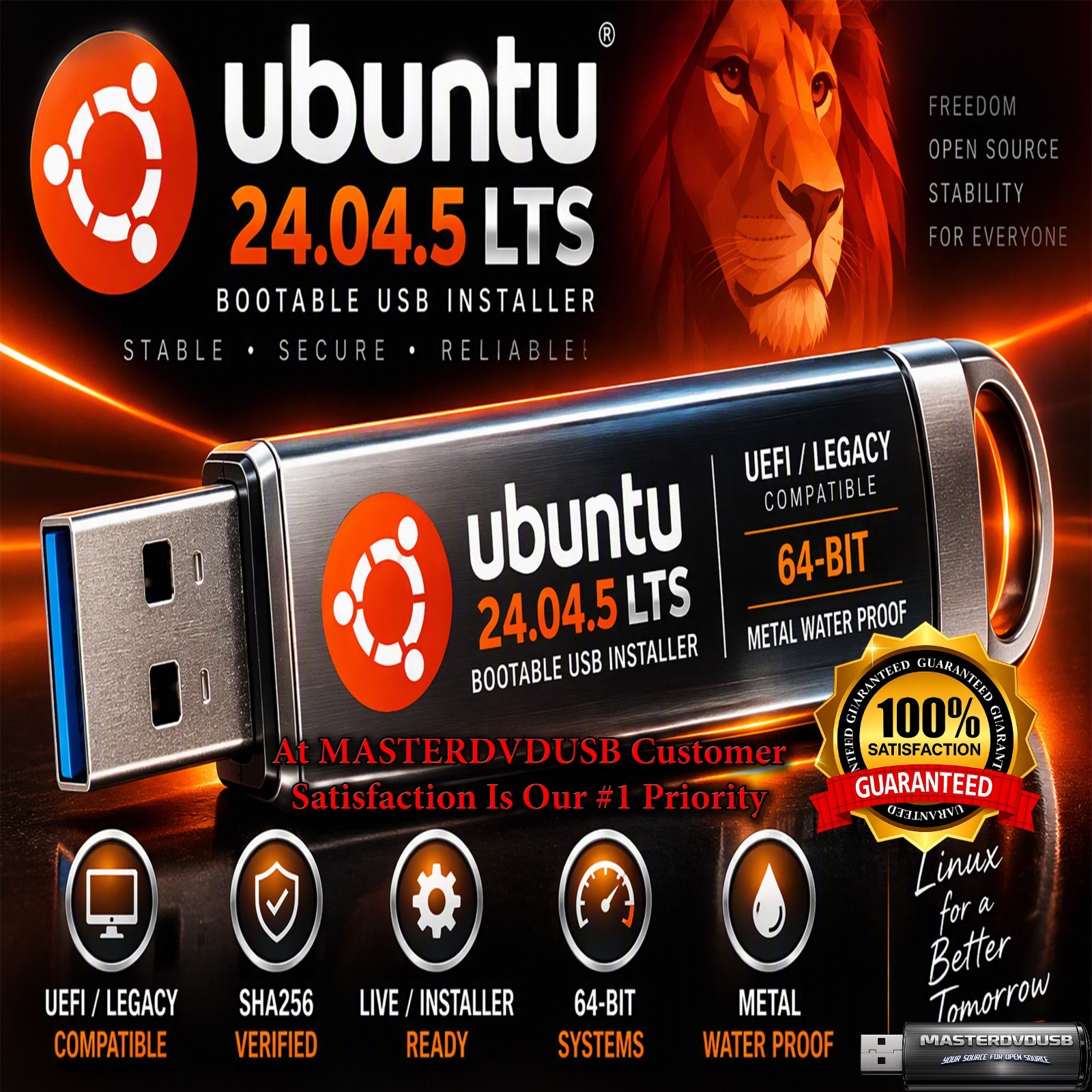 Ubuntu 24.04.5 LTS Bootable USB Installer | UEFI/Legacy | 64-Bit | SHA256