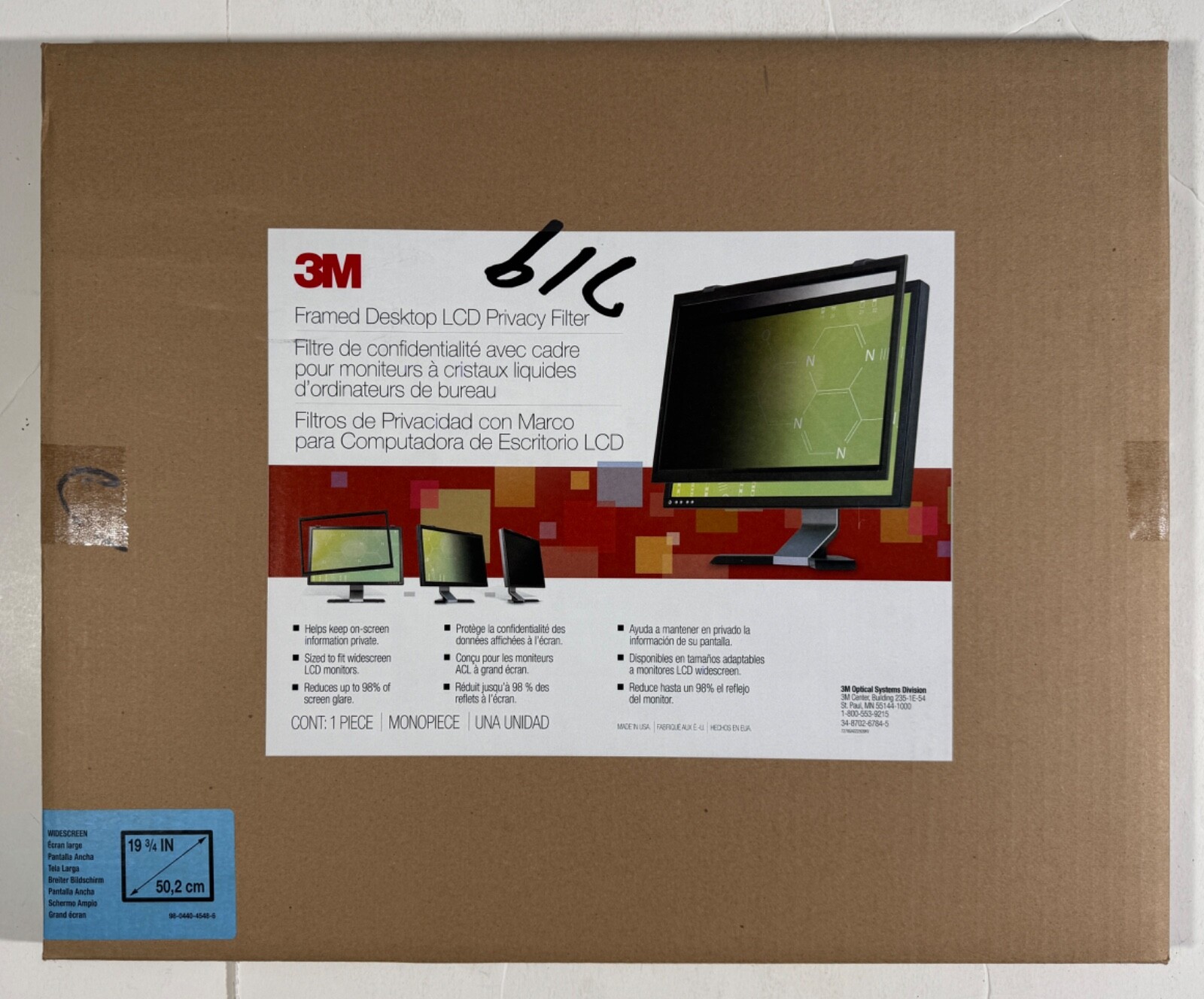3M LCD Privacy Filter PF319W - Fits 19" Widescreen Computer Monitors - Open Box