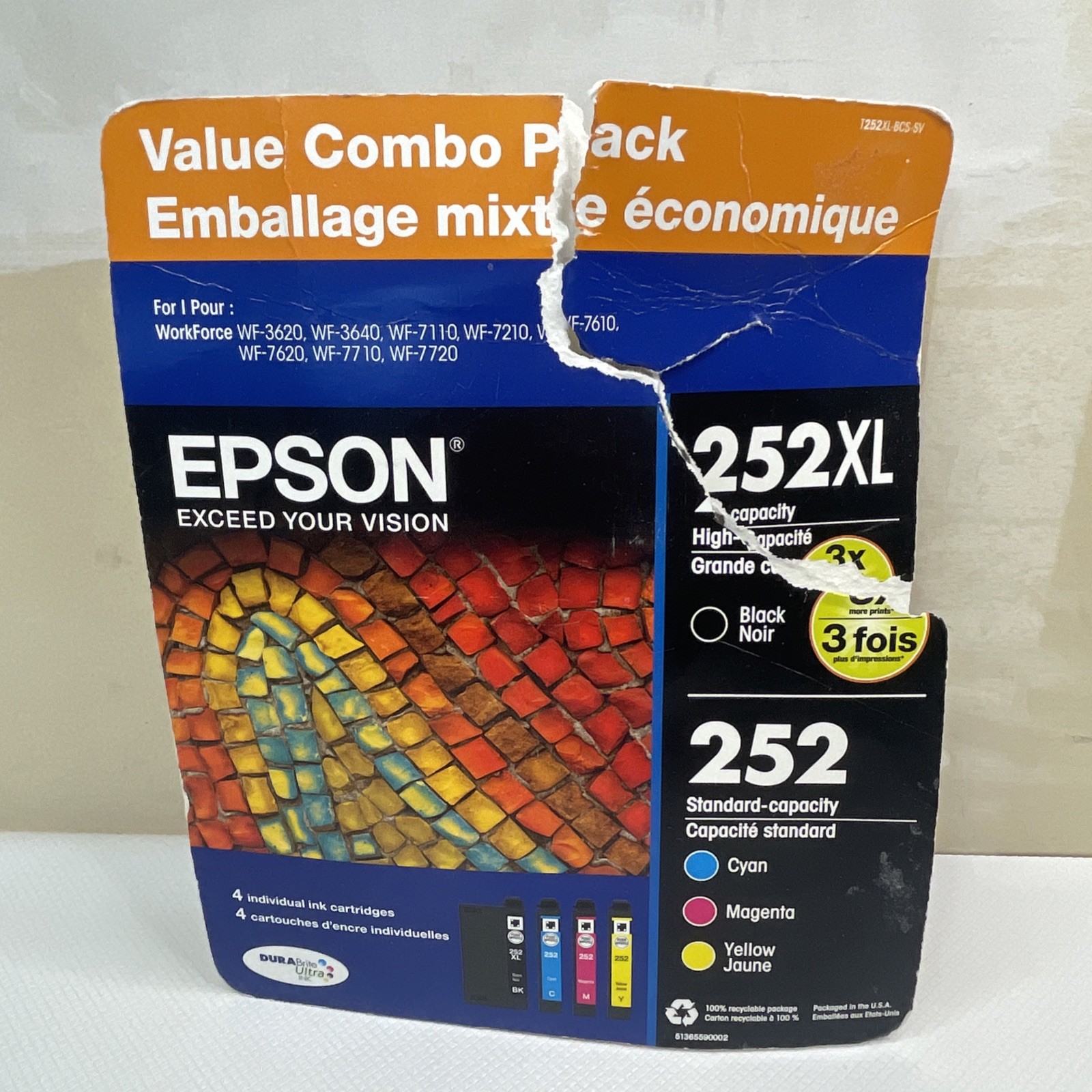 Genuine Epson Ink Cartridge 4 pack 252XL Black 252 Cyan Magenta Yellow