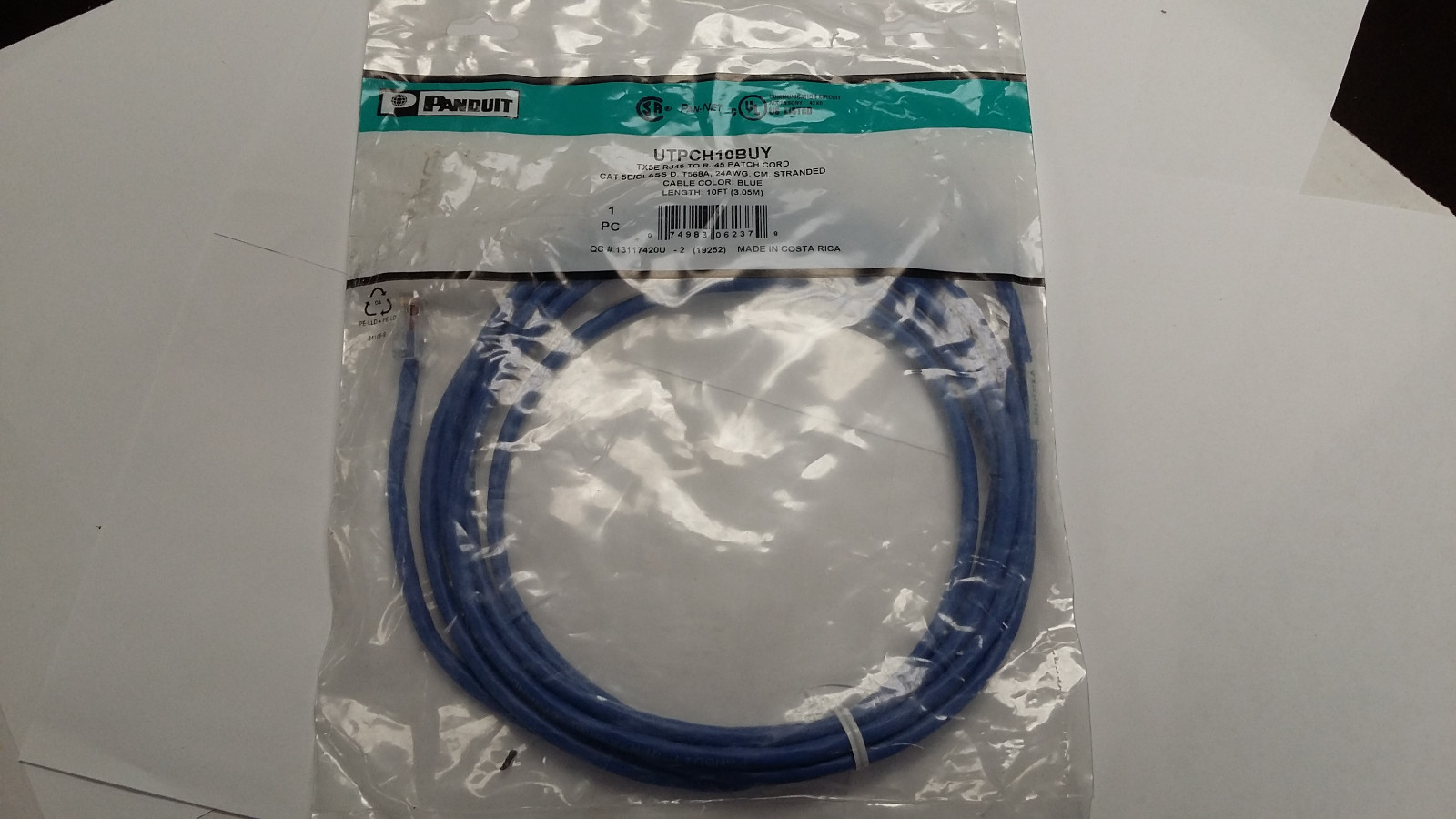 Panduit UTPCH10BUY TX5E RJ45 TO RJ45 PATCH CORD 24AWG BLUE 10' CAT5E (Lot of 4)