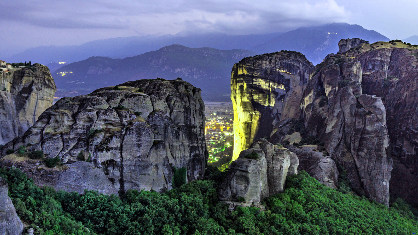 Landscape rocks mountains forest meteora evening sky Custom Gaming Mat Desk