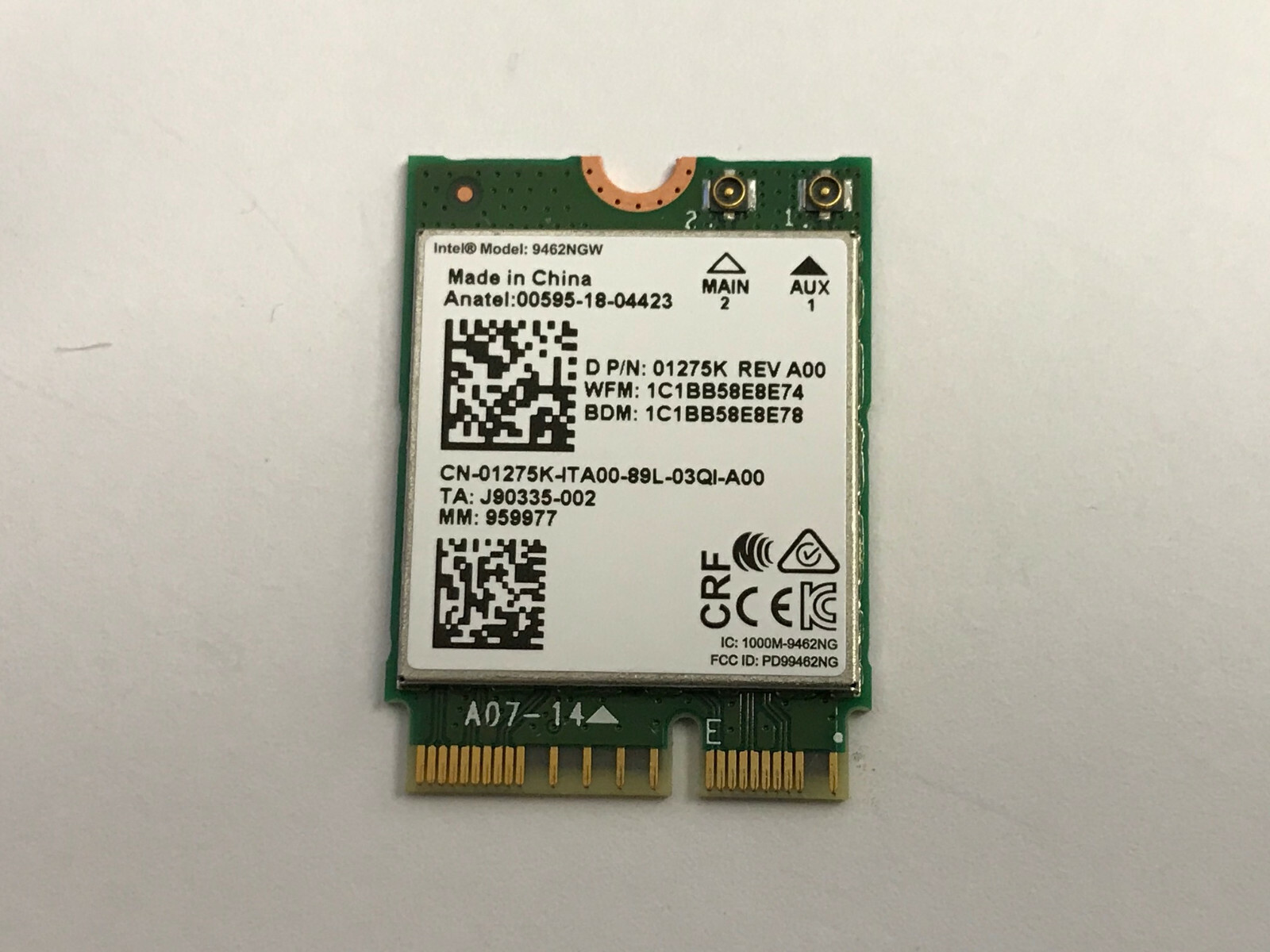 Dell 1275K Intel Dual Band Wireless-AC 9462 (9462NGW) abgn+ac Bluetooth NGFF