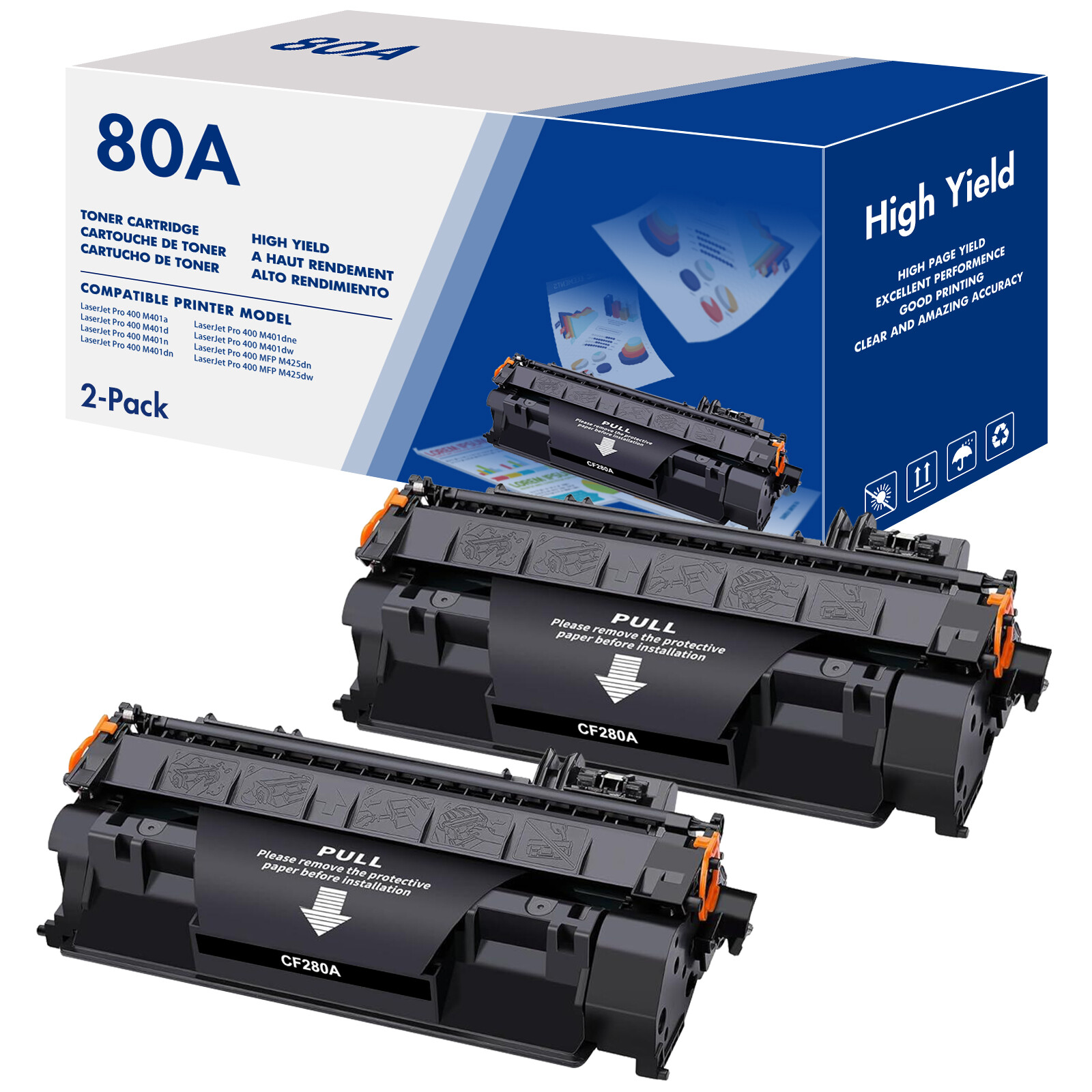 1-10x CF280A Fits for HP 80A Toner Laserjet Pro 400 M401d M401dne MFP M425dw lot