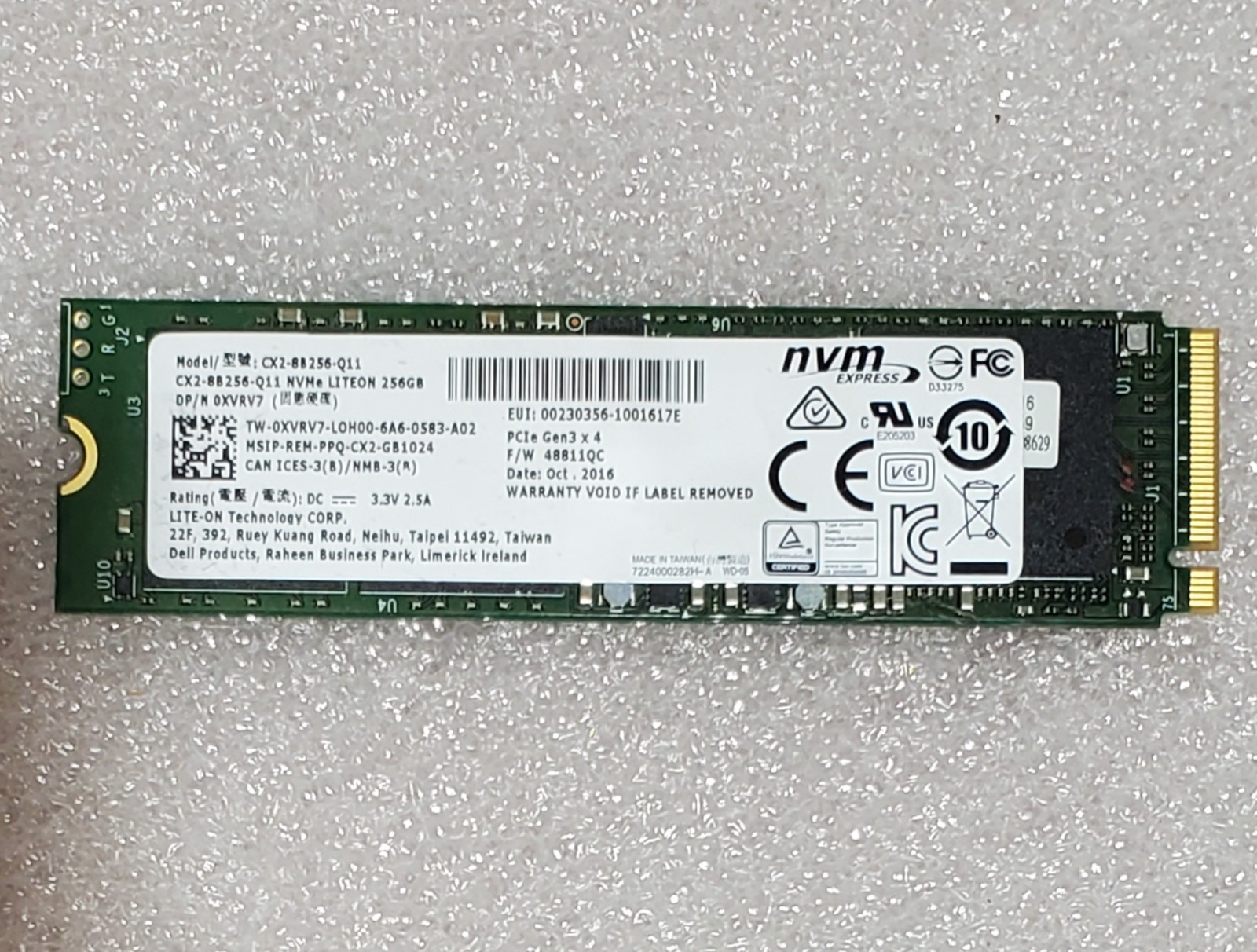 Lite-On 256GB NVMe M.2 SSD PCIe Gen3 x4 Solid State Drive CX2-8B256-Q11 0XVRV7