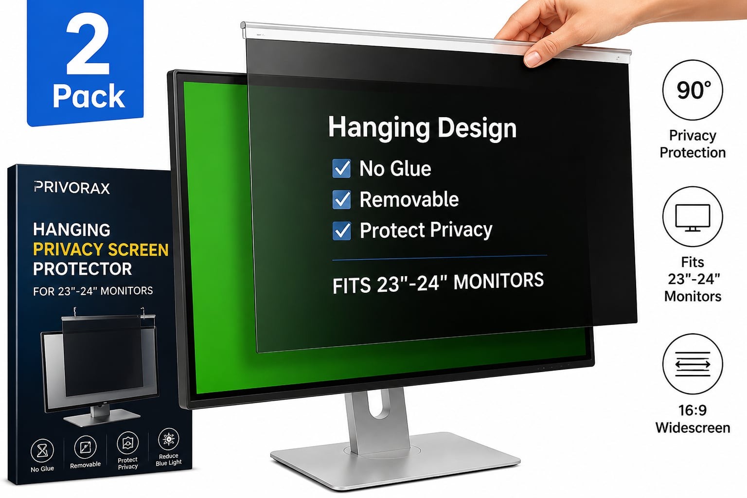 PRIVORAX 2-Pack Hanging Privacy Screen Protectors for 23”-24” Monitors 16:9