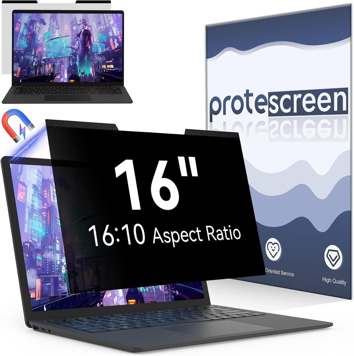 16 Inch Laptop Privacy Screen, Removable Anti Glare Filter for 16:10 Monitor