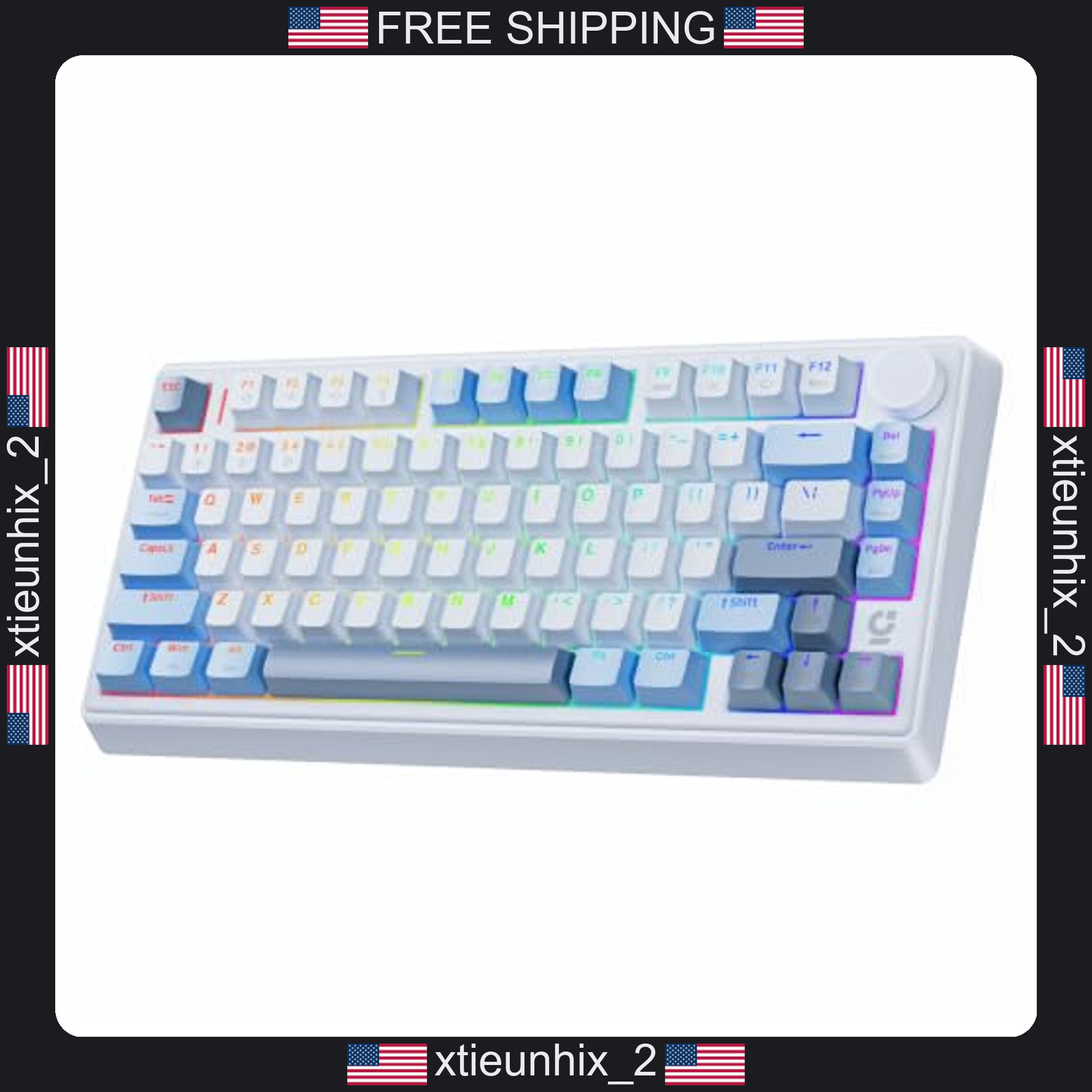Mechanical Keyboard with Knob, Bluetooth & RGB, 75% Compact, Blue Switches