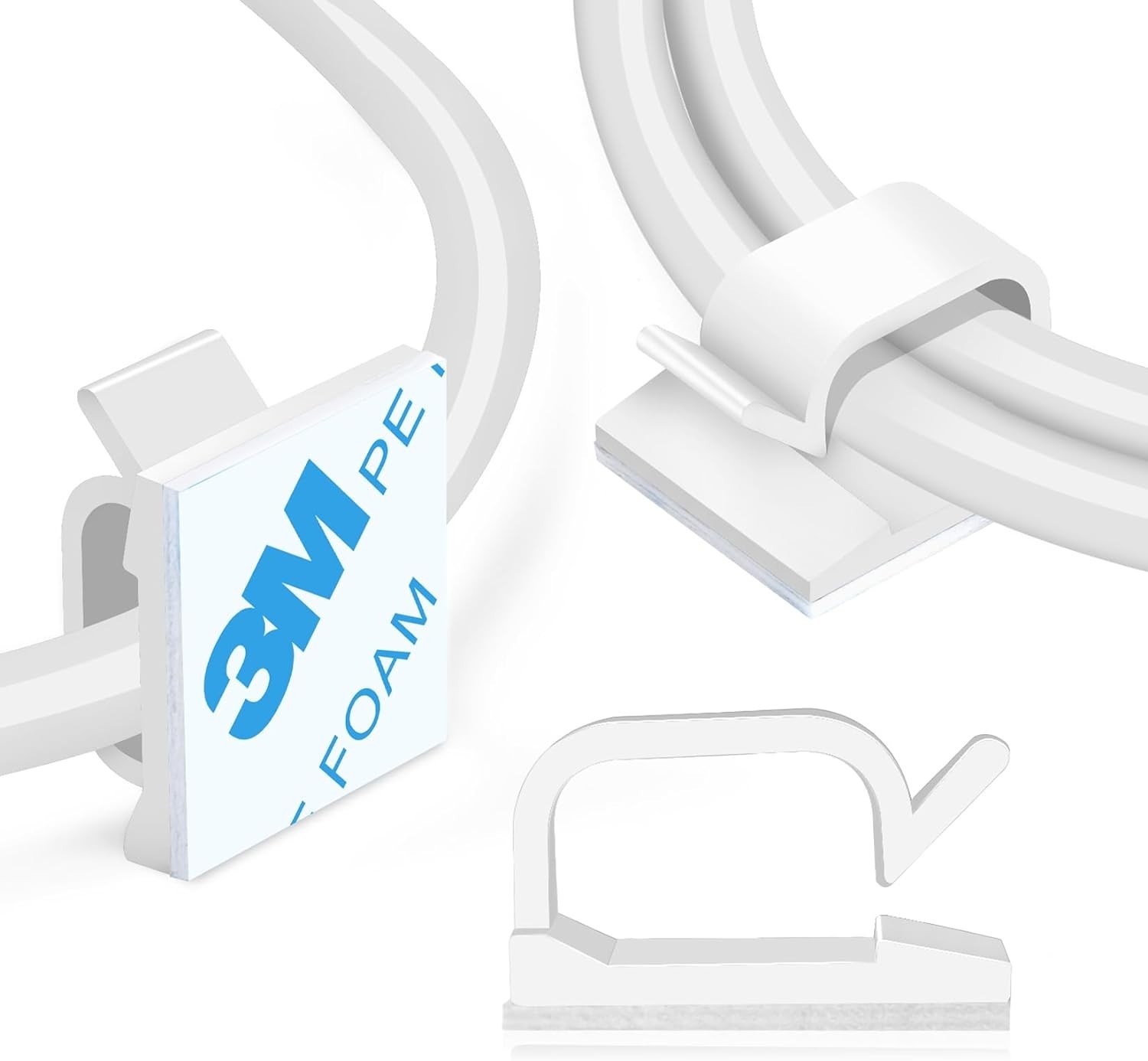 5/8" Adhesive Cord Clips, Cable Management Staples, White, 60 Pcs