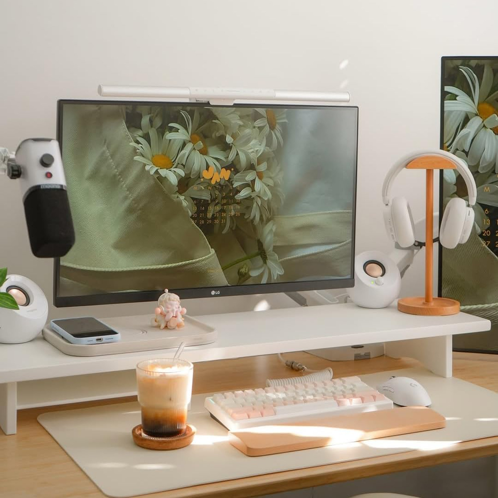 Bamboo Dual Monitor Stand Riser 2-Tier Desk Shelf with Storage and Adjustable