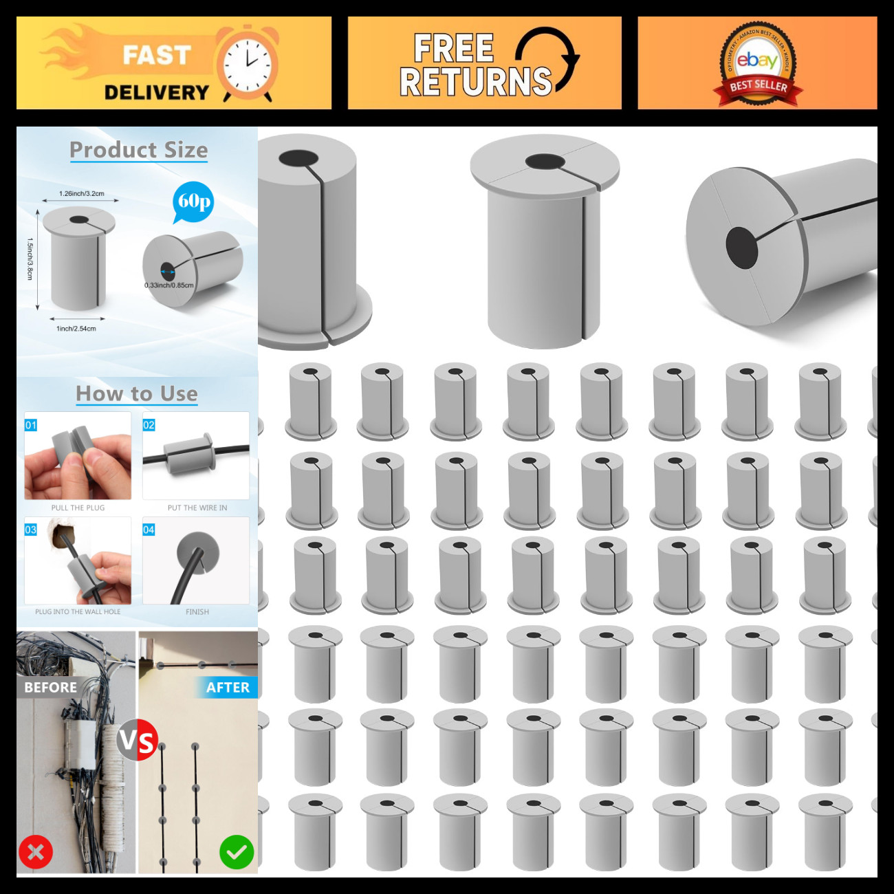 Cable Grommet Routing Kit for Starlink - 60 Pack, Cable Management Solution, Eas