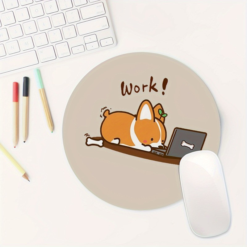 Cute Work Corgi Round Mouse Pad Non-Slip Rubber Base Office Desk Mat Gift 7.87in