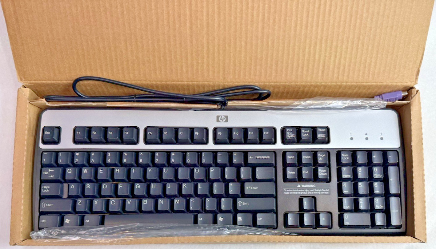 Genuine HP 9109 WIN(DOM) PS/2 Wired Keyboard 382641-001 (Black & Silver) - NEW
