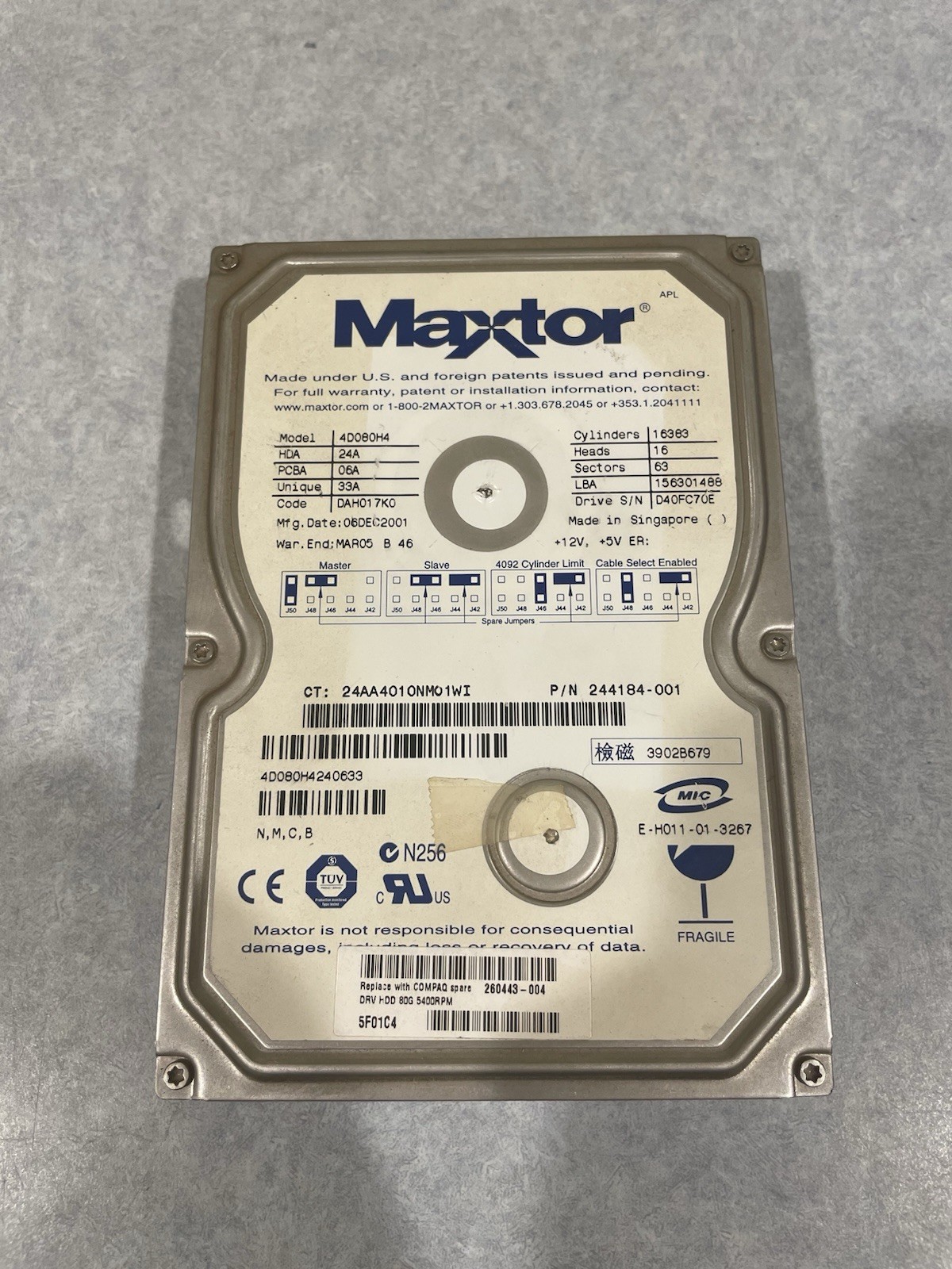 Maxtor 4D080H4 IDE Hard Drive 80GB - Tested (020)
