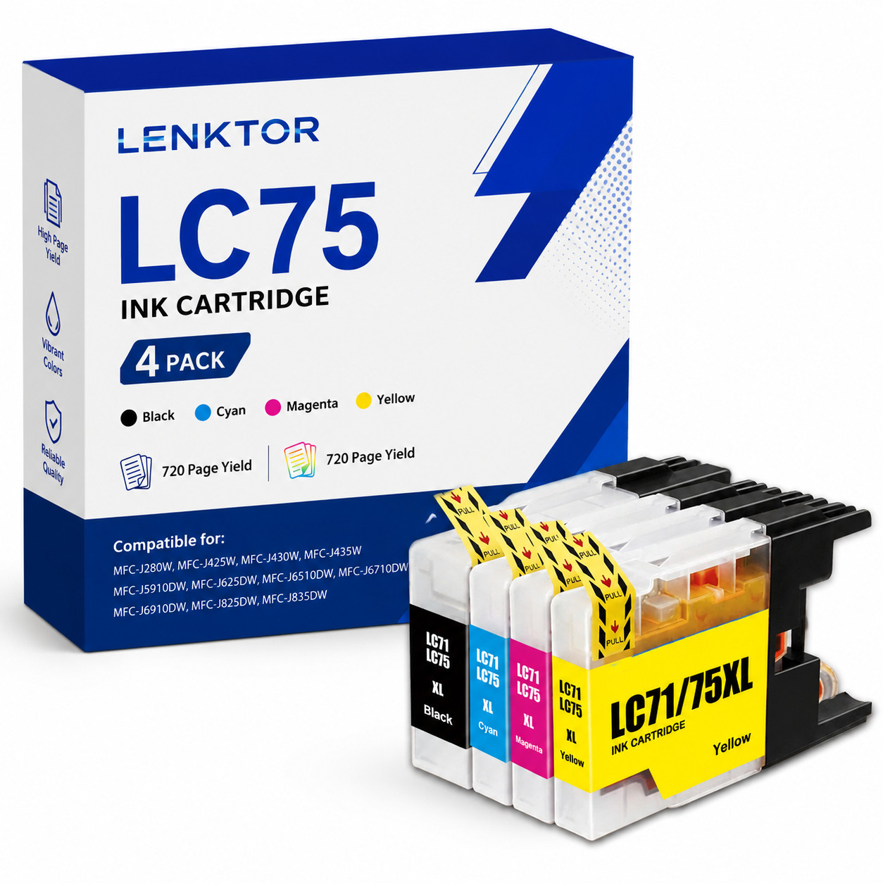LC75 4PK Compatible BK/C/M/Y Ink for MFC-J280W J425W J430W J435W J5910DW J6510DW