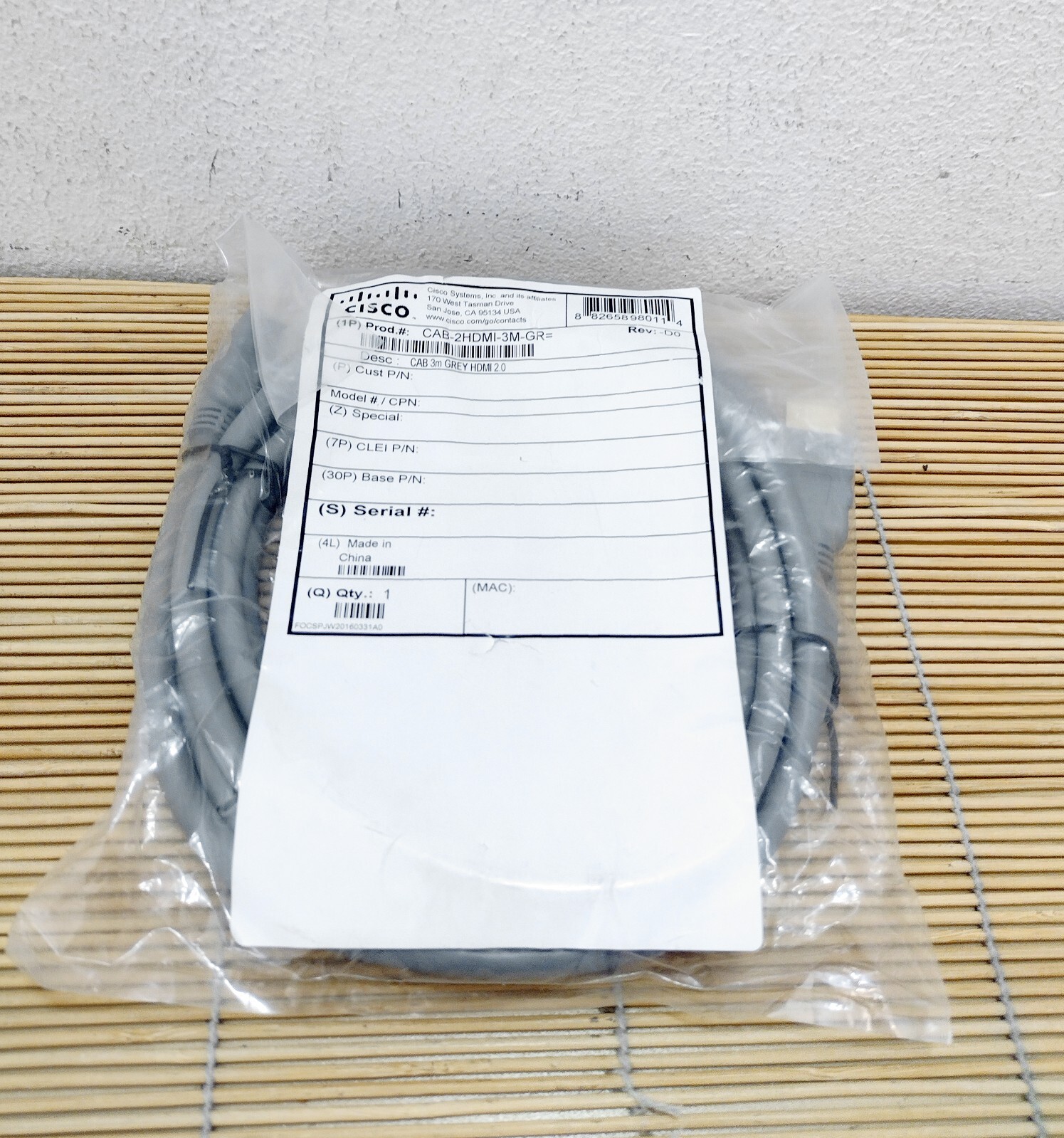 New Cisco CAB-2HDMI-3M-GR HDMI 2.0 cable 3 m 10 ft gray New