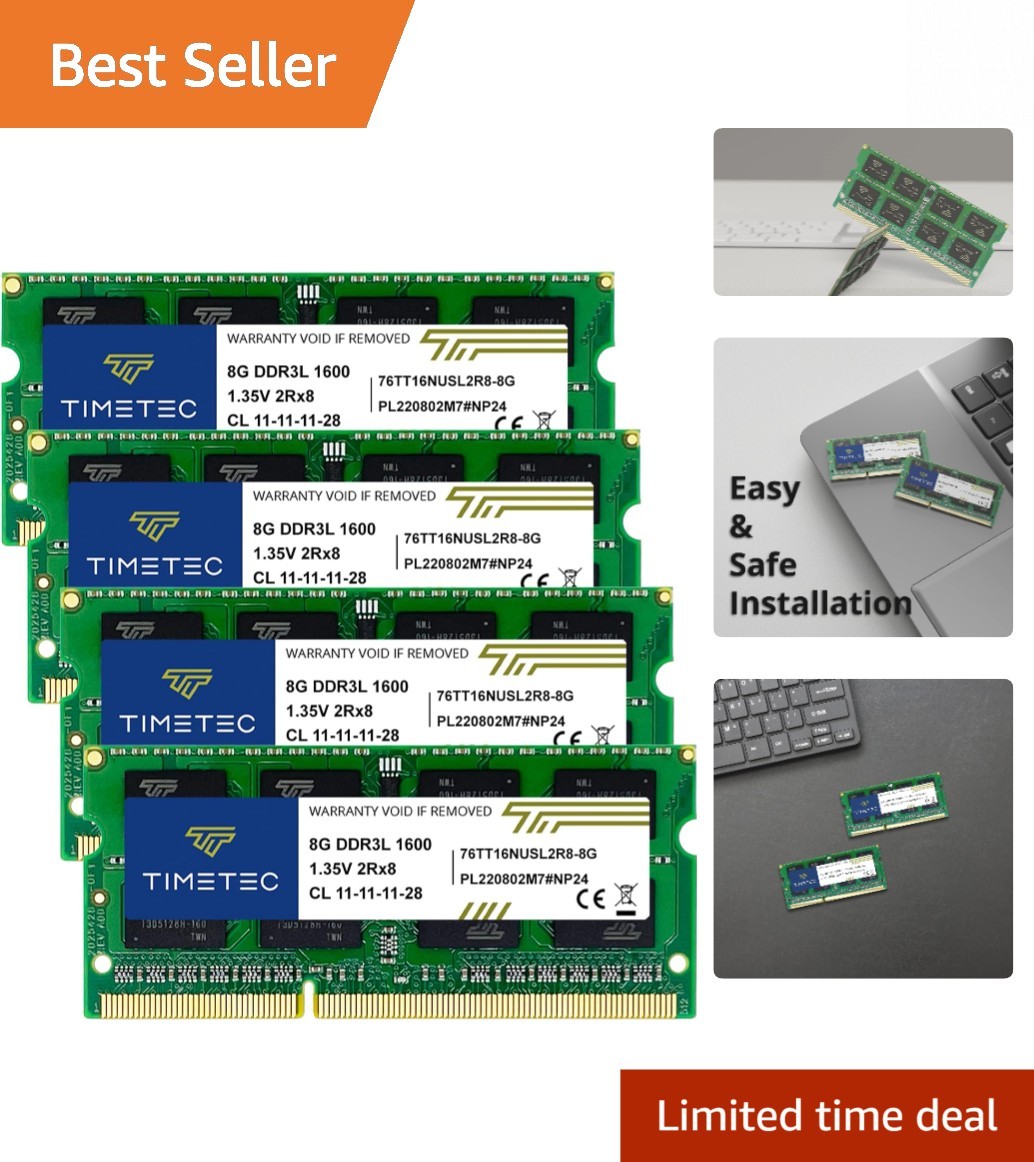 High-Performance 32GB RAM Kit 4x8GB – 1600MHz, PC3L-12800 Memory Module