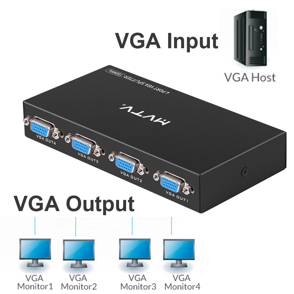 4-Port VGA Splitter Splitter VGA 4 Ports Image of A PC For 4 Screens US Stock