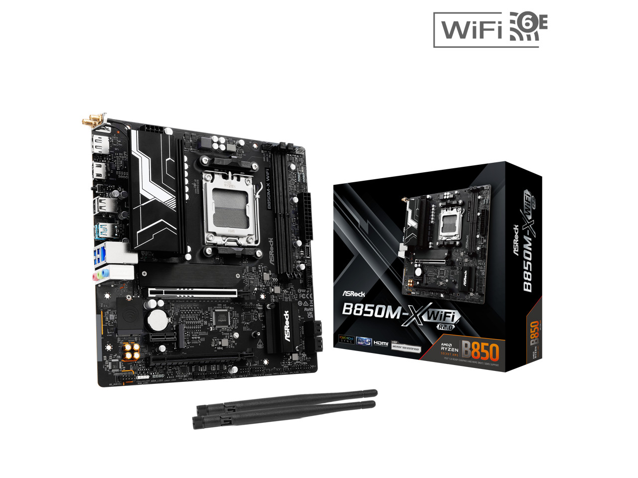 ASRock B850M-X WiFi R2.0 AM5 AMD B850 SATA 6Gb/s USB 3.2 Dual Graphics Outputs R