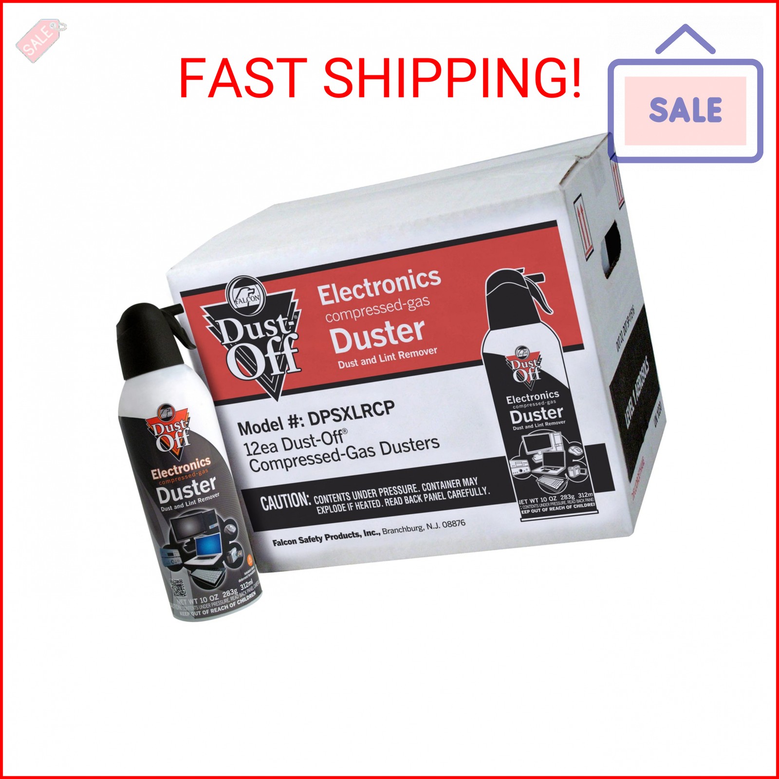 Falcon Safety Dust Off DPSXLRCP Compressed Gas, 10 Oz, Pack of 12