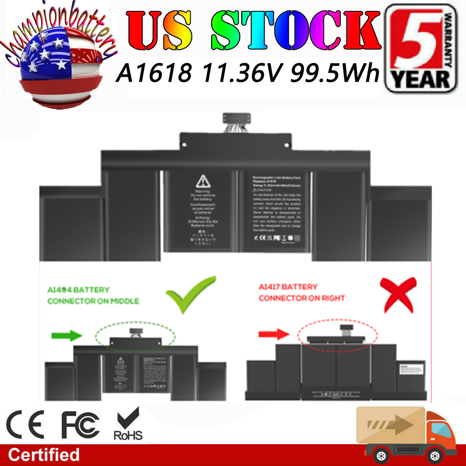A1398 A1494 Battery For Apple MacBook Pro 15" Retina Late 2013 Mid 2014 2015