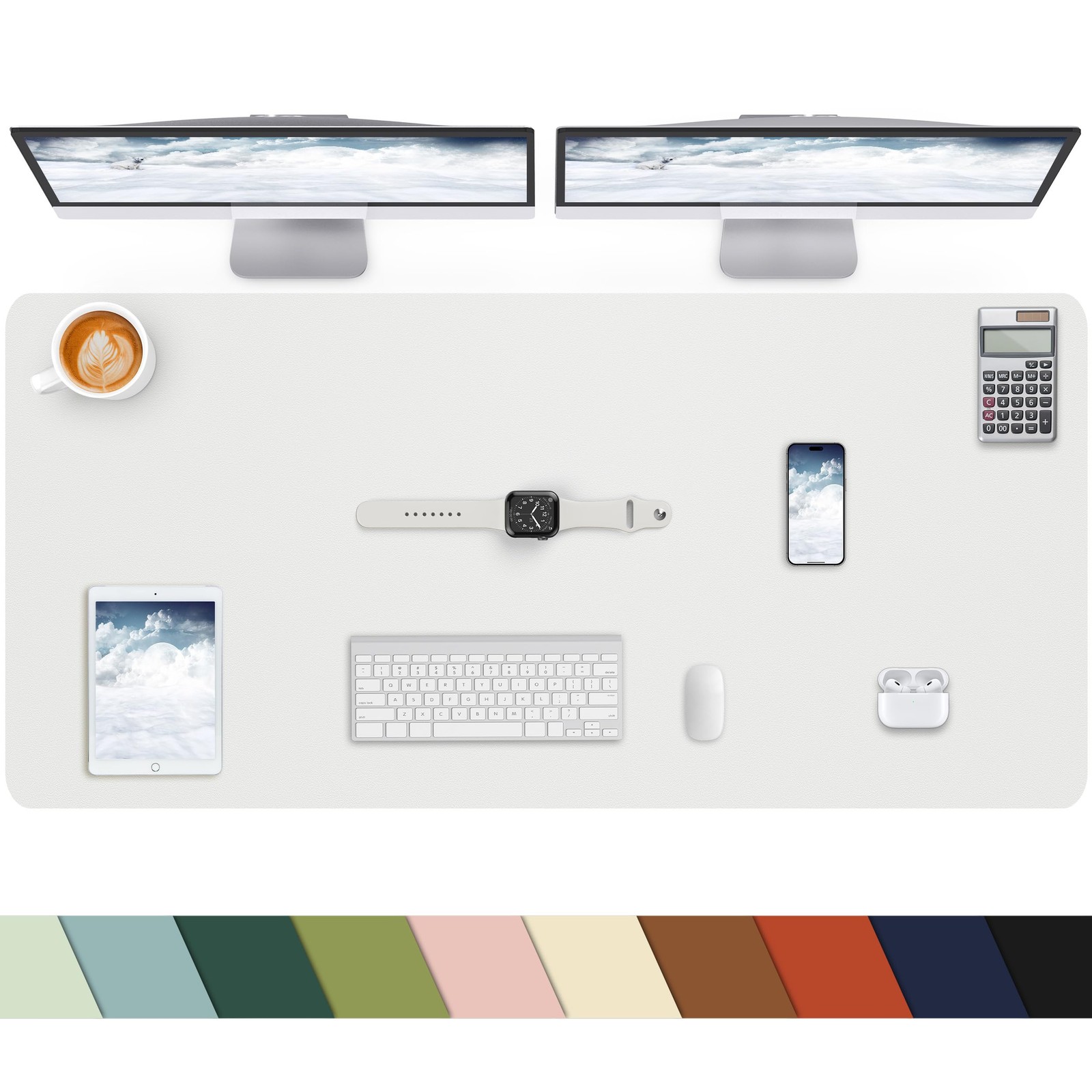 Ivory White Large Leather Desk Pad Protector Mouse Mat 48x24 Inch Office