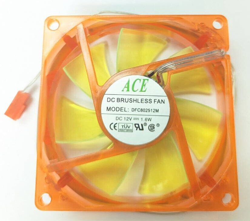 Ace 80mm x 25mm Computer Case UV Green / Orange 3-Fan with 4 LEDs