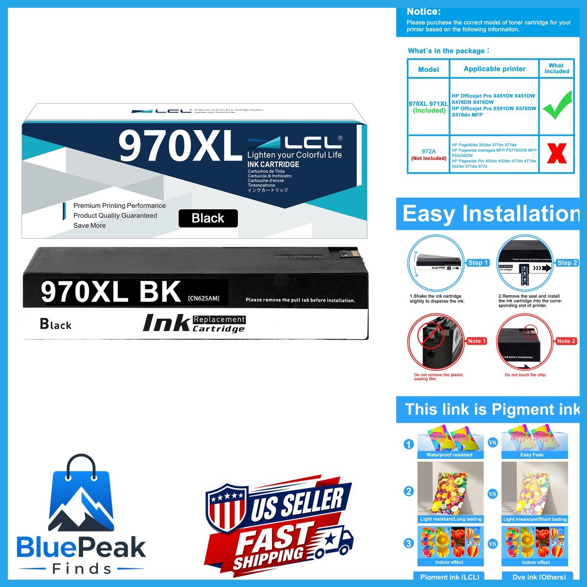 LCL Compatible Ink Cartridge Pigment Replacement HP 970 XL 971 XL CN621AM