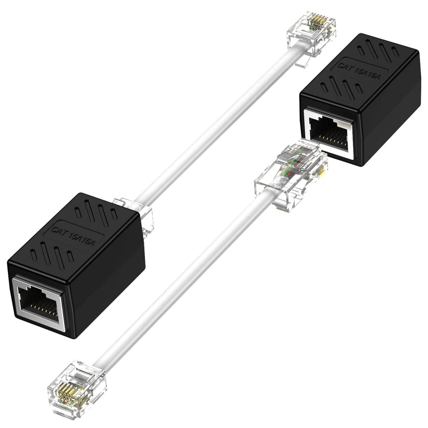 Phone Jack to Ethernet Cable Adapter, RJ45 8P8C Female to RJ11 6P4C Male for Lan