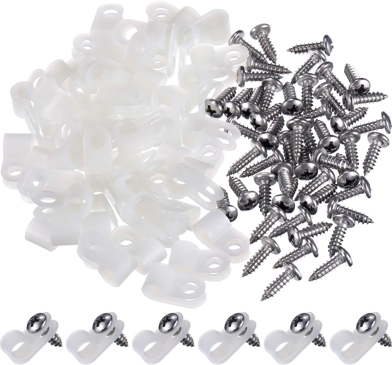 50 Pack R-Type Cable Clip Wire Clamp, Nylon Screw Mounting Cord Fastener Clips w