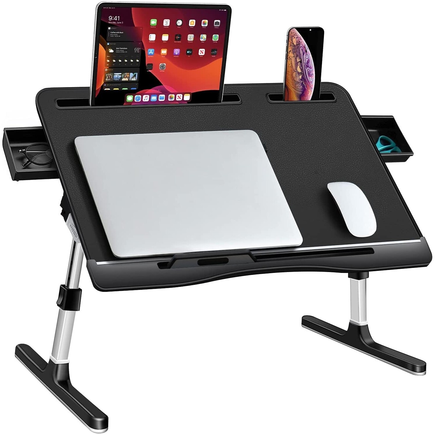 Laptop Bed Tray Table [Luxury PVC Leather], Adjustable Laptop Desk for Bed, F...