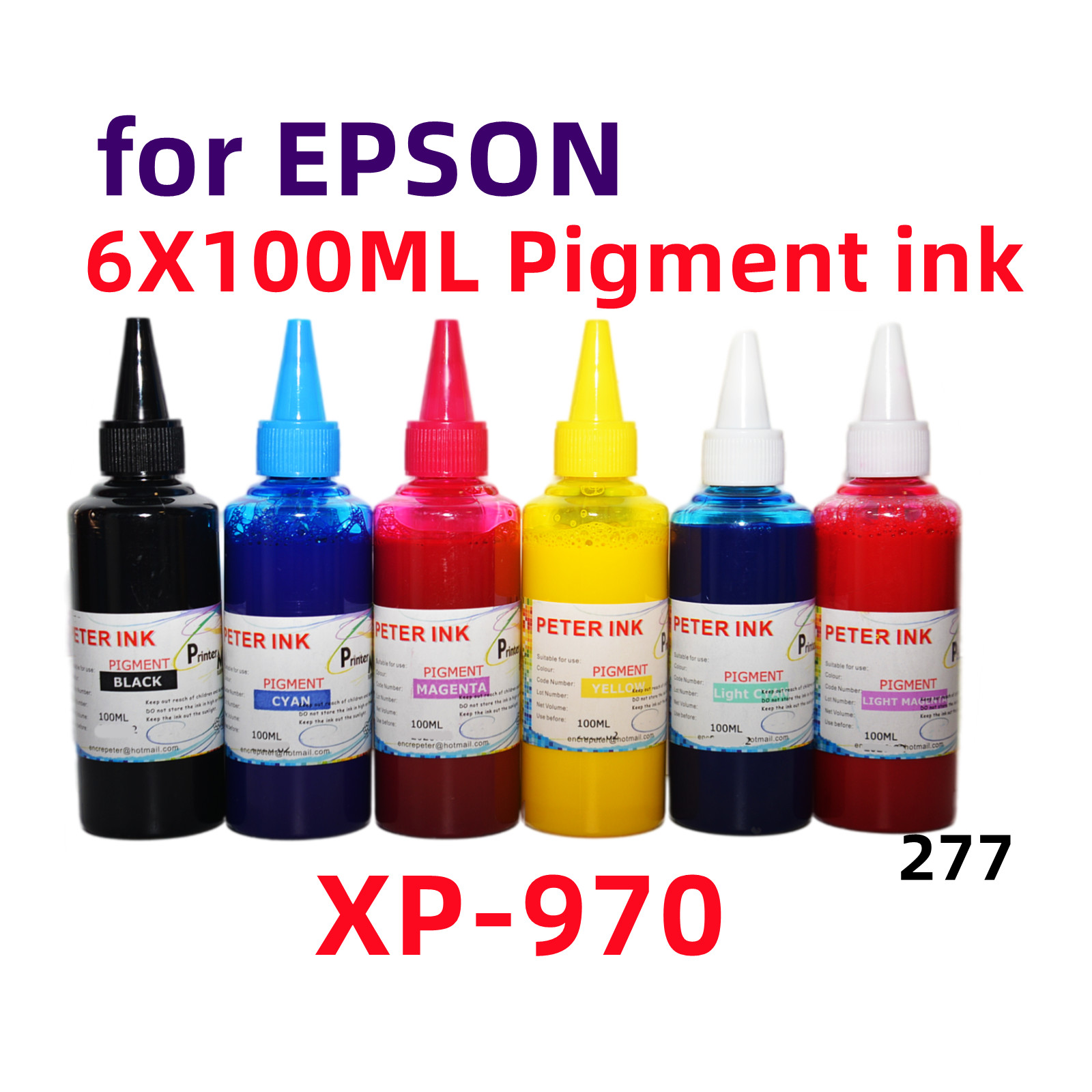 6X100ML Premium Pigment refill Ink for XP-970 277 T277 Cartridge CISS CIS
